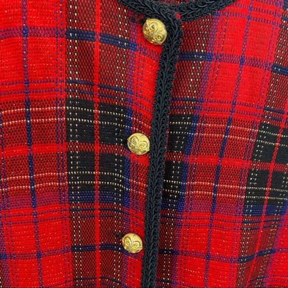 VTG Dani Michaels Red Gold Plaid Cardigan Jacket - Picture 4 of 6
